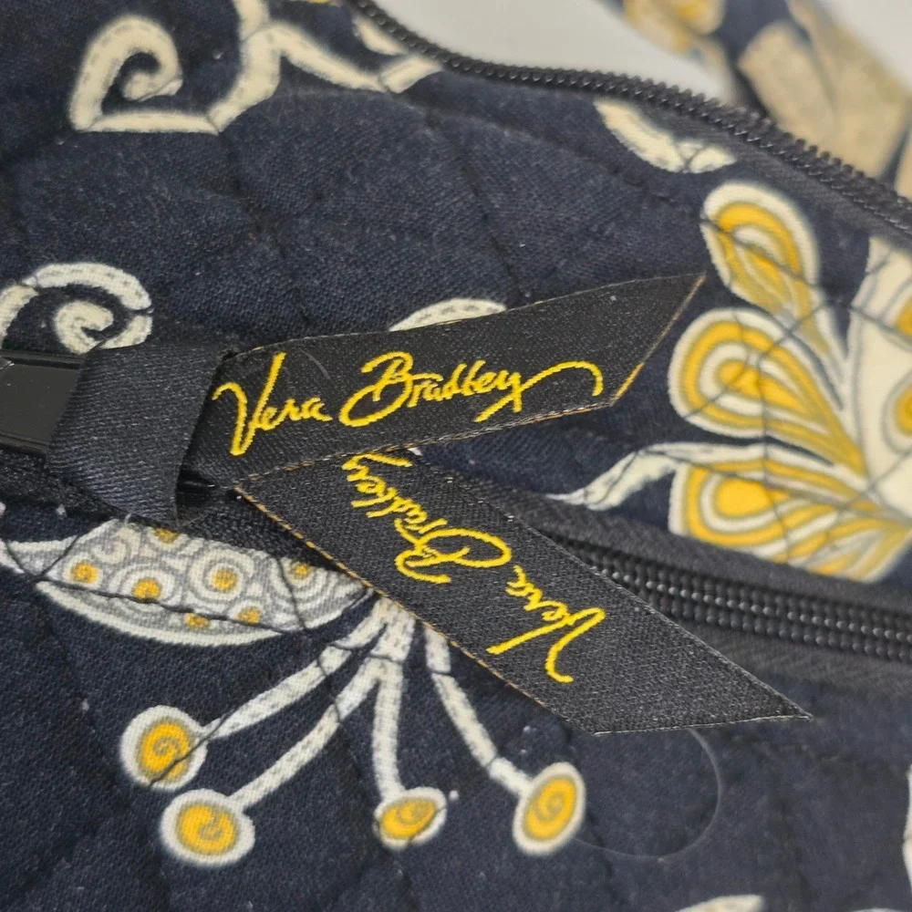 Vera Bradley Quilted Crossbody Bag Womens Black Yellow Bird Floral Boho - Picture 5 of 13